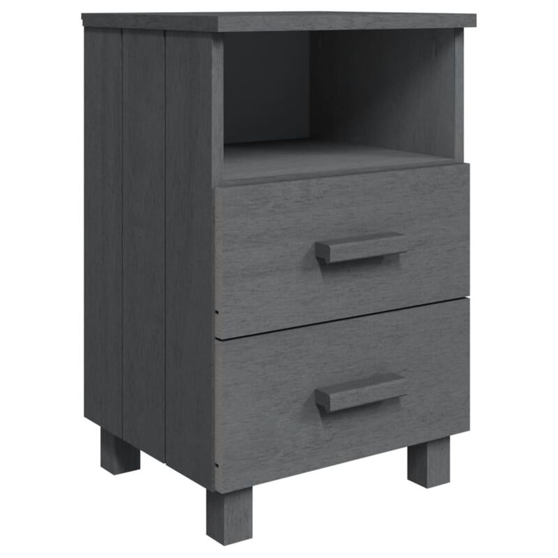 vidaXL Bedside Cabinet HAMAR - Solid Pine Wood Nightstand with Drawers, Compact Storage Unit, Stylish Dark Gray Bedroom Furniture.