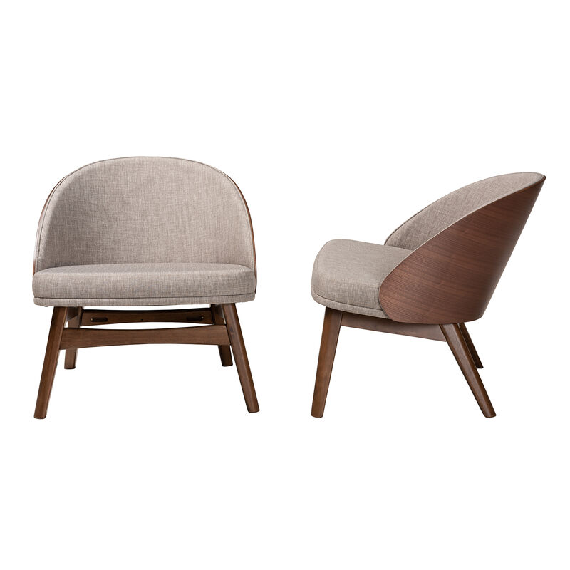 Baxton Studio Lovella Modern Grey Fabric and Walnut Brown Finished 2-Piece Accent Chair Set
