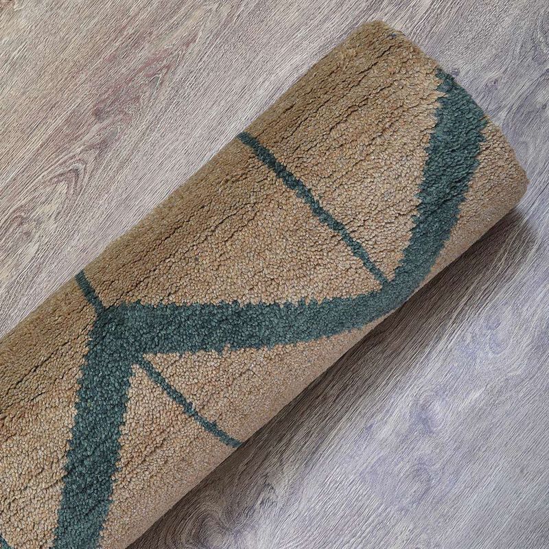HAND KNOTTED WOOL Geometric AREA RUGS  - 8'x10', Rectangle Shape, Gold Charcoal Color, Geometric Modern, Medium Pile Handmade Area Rugs for Living Room, Bed Room (N01052)