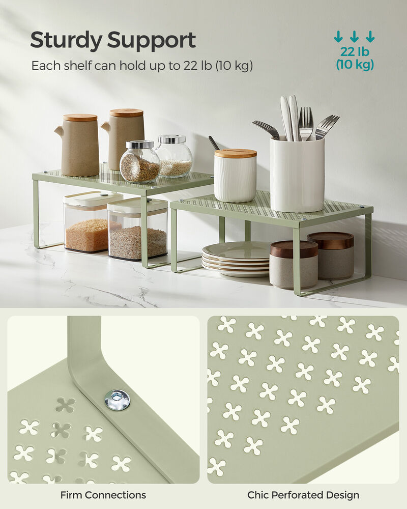 Set of 2 Stackable and Expandable Metal Cabinet Shelf Organizers for Kitchen Counter