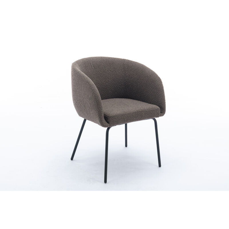 Set Of 1 Boucle Fabric Dining Chair With Black Metal Legs, Dark Brown