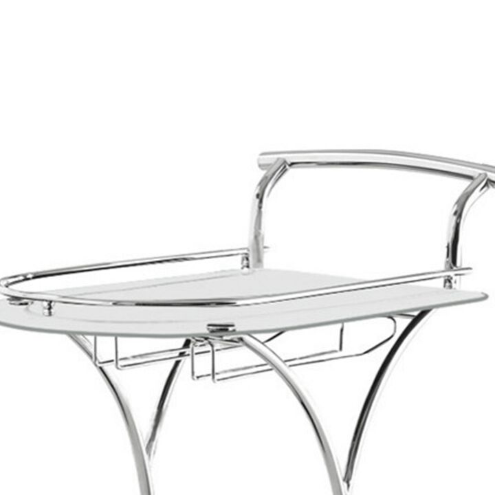 Captivating Serving Cart With 2 Frosted Glass Shelves, Silver-Benzara