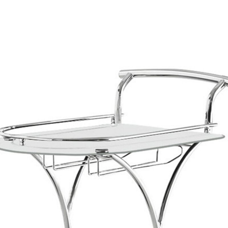 Captivating Serving Cart With 2 Frosted Glass Shelves, Silver-Benzara