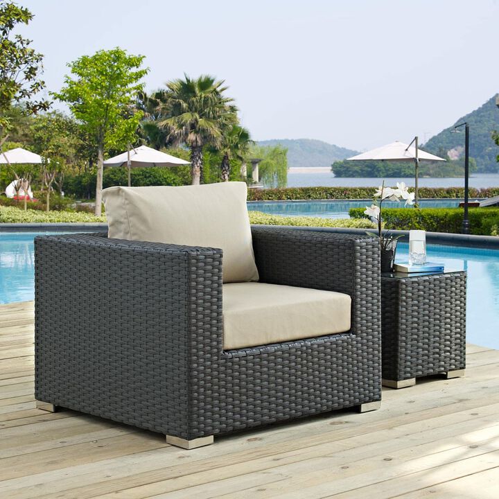 Modway EEI-1850-CHC-BEI Sojourn Wicker Rattan Outdoor Patio Sunbrella Fabric Armchair in Canvas Antique Beige