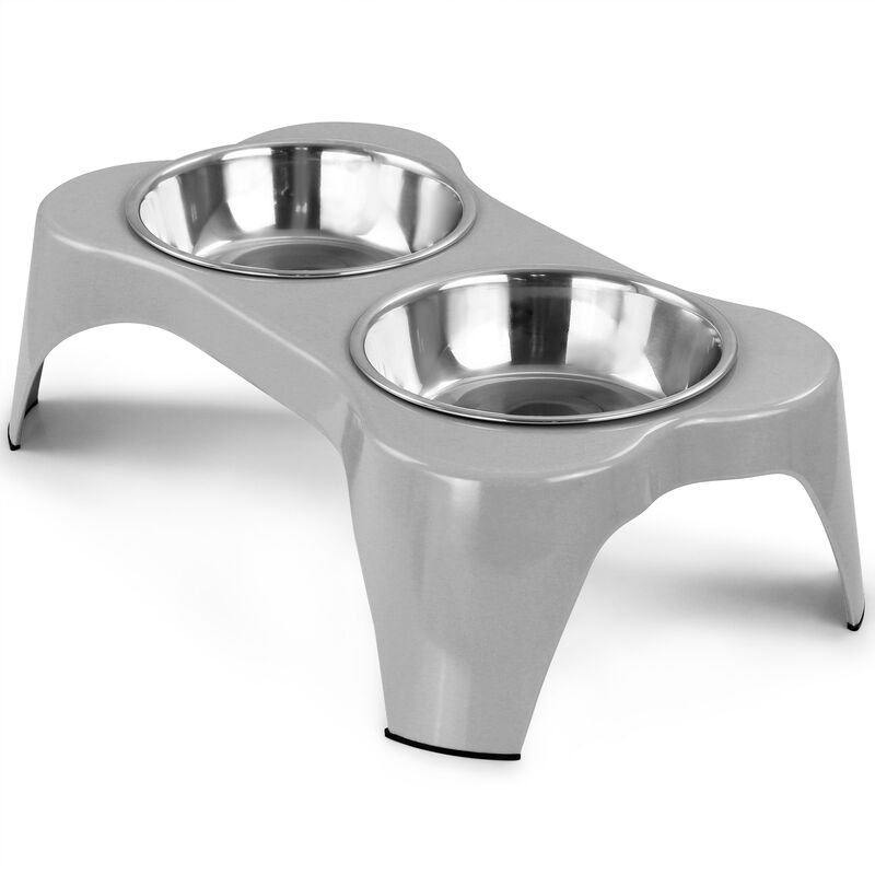 Gibson Home Bow Wow Meow 3 Piece Elevated Pet Bowl Dinner Set in Grey