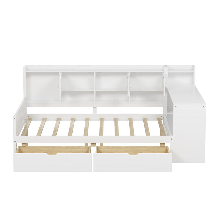 Merax Wooden L-Shape Daybed with Storage