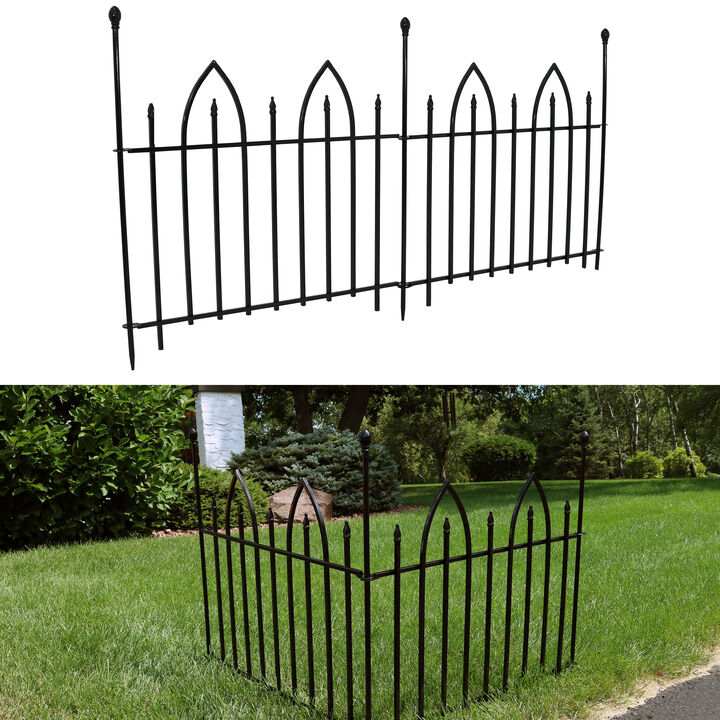Sunnydaze 2-Piece Gothic Arch Iron Garden Border Fencing - 6 ft - Black