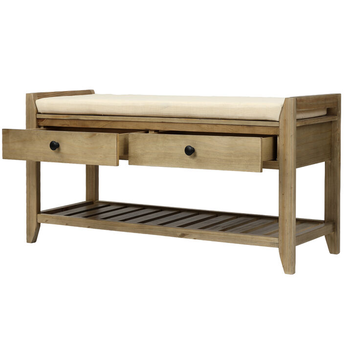 Shoe Rack With Cushioned Seat And Drawers, Multipurpose Entryway Storage Bench