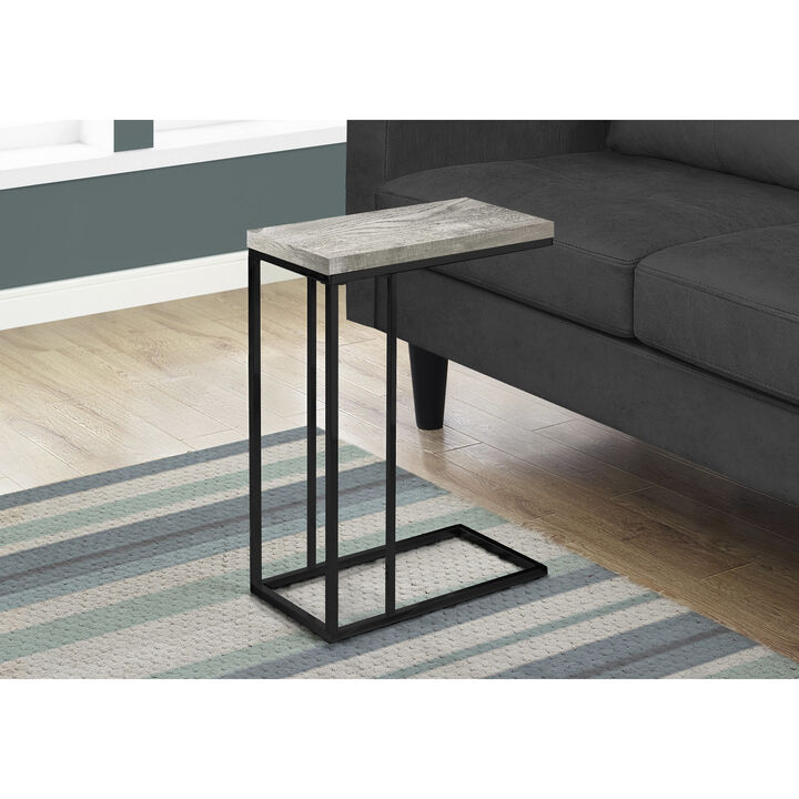 Monarch Specialties I 3404 Accent Table, C-shaped, End, Side, Snack, Living Room, Bedroom, Metal, Laminate, Grey, Black, Contemporary, Modern