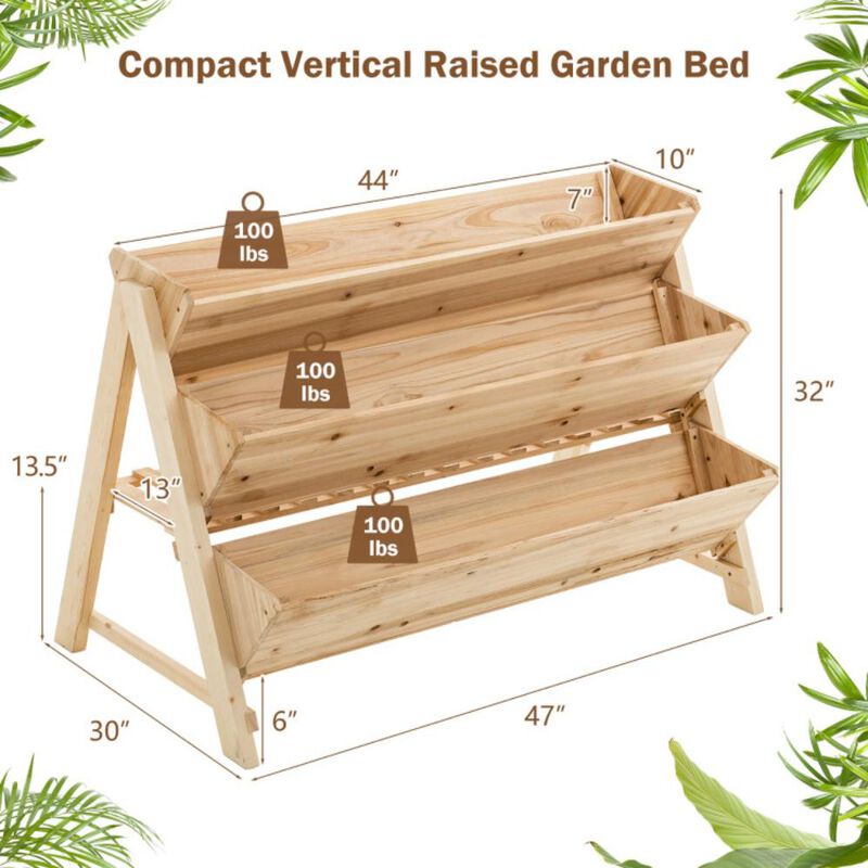 Hivvago 3 Tier Wooden Vertical Raised Garden Bed with Storage Shelf