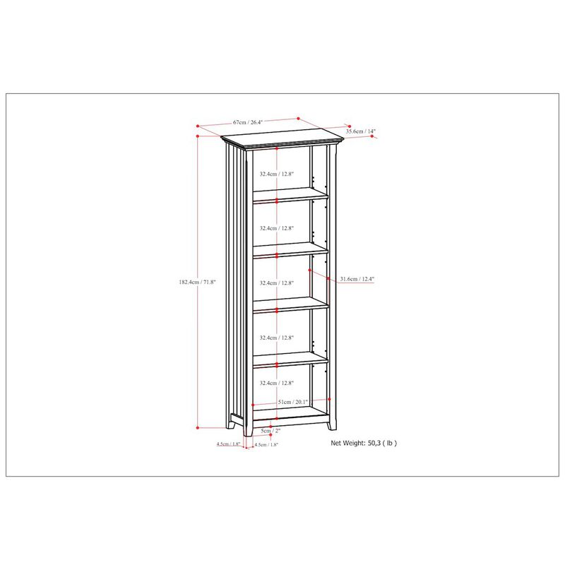 Simpli Home Acadian Solid Wood 5 Shelf Bookcase In Black