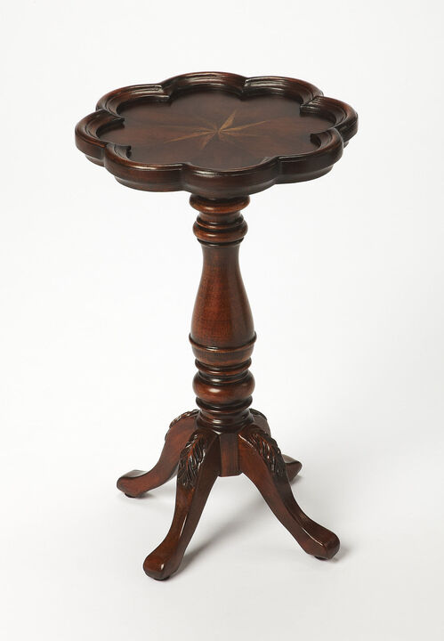Hivvago 20" Dark Brown And Cherry Wood Floral Top End Table