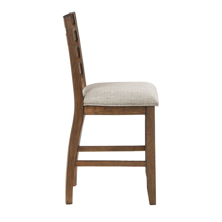 Trea 26 Inch Counter Height Chair, Ladder Back, Polyester, Cherry, Set of 2 - Benzara