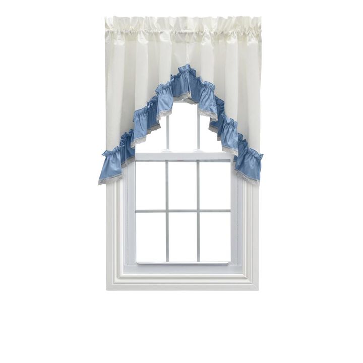 Ellis Curtain Madelyn Ruflled Victorian 1.5" Rod Pocket Swag for Windows Lace Edge 82" x 38" Slate