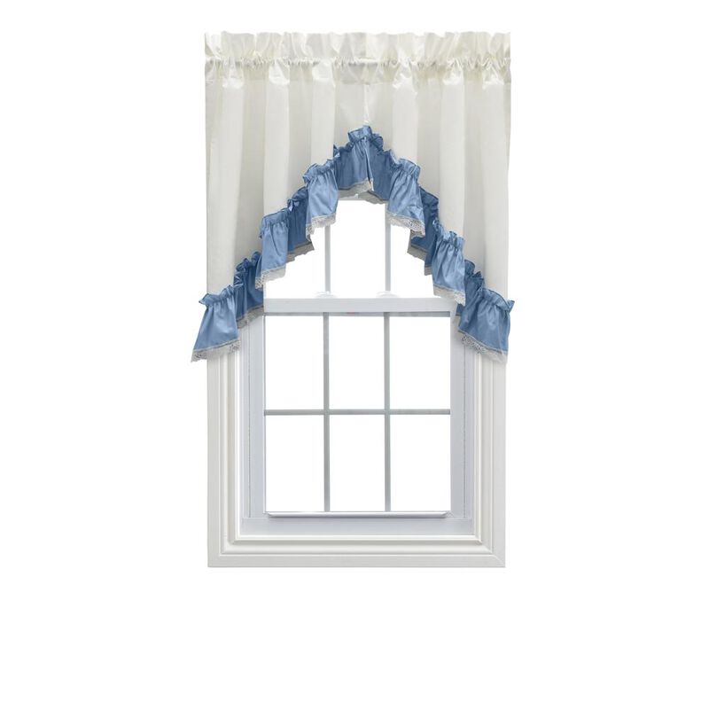 Ellis Curtain Madelyn Ruflled Victorian 1.5" Rod Pocket Swag for Windows Lace Edge 82" x 38" Slate