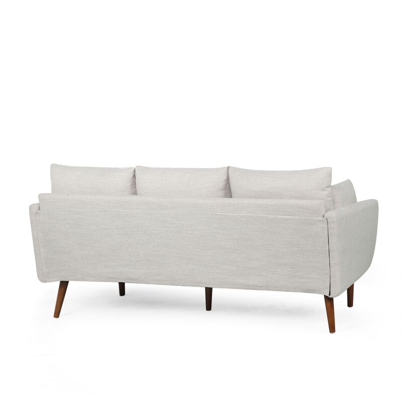 Nate Sofa with 2 Accent Pillows, 77 Inch Birch Wood, Beige Fabric - Benzara