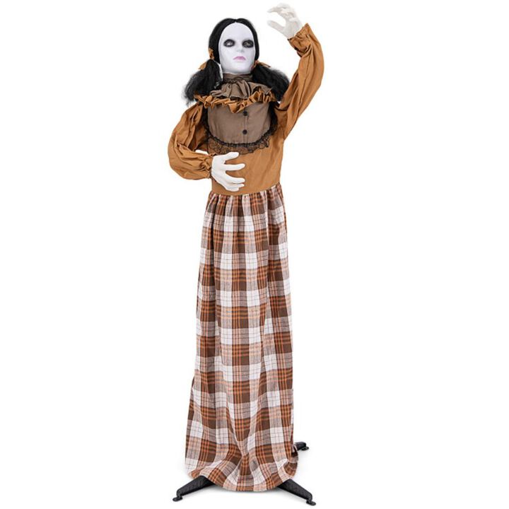 Hivvago Halloween Animatronic Haunted Woman with Pop Up Head and Control Button