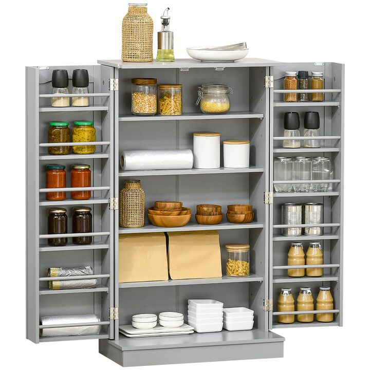41" Gray Kitchen Pantry: 2-Door, 5-Tier, 12 Spice Racks