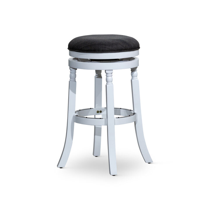 30" Barstool, White Finish, Charcoal Fabric Seat