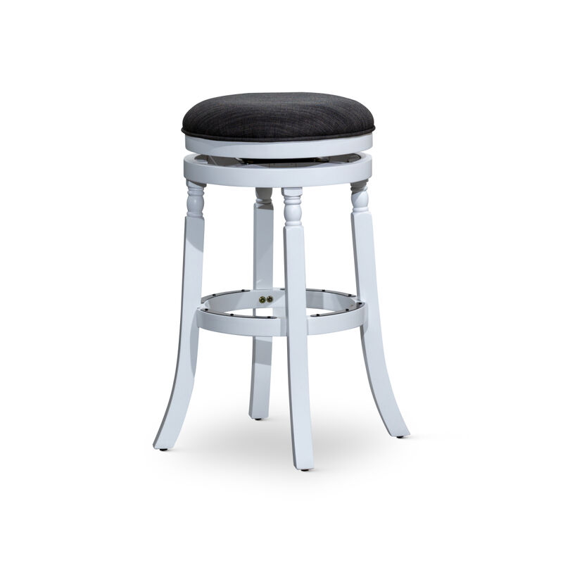 30" Barstool, White Finish, Charcoal Fabric Seat
