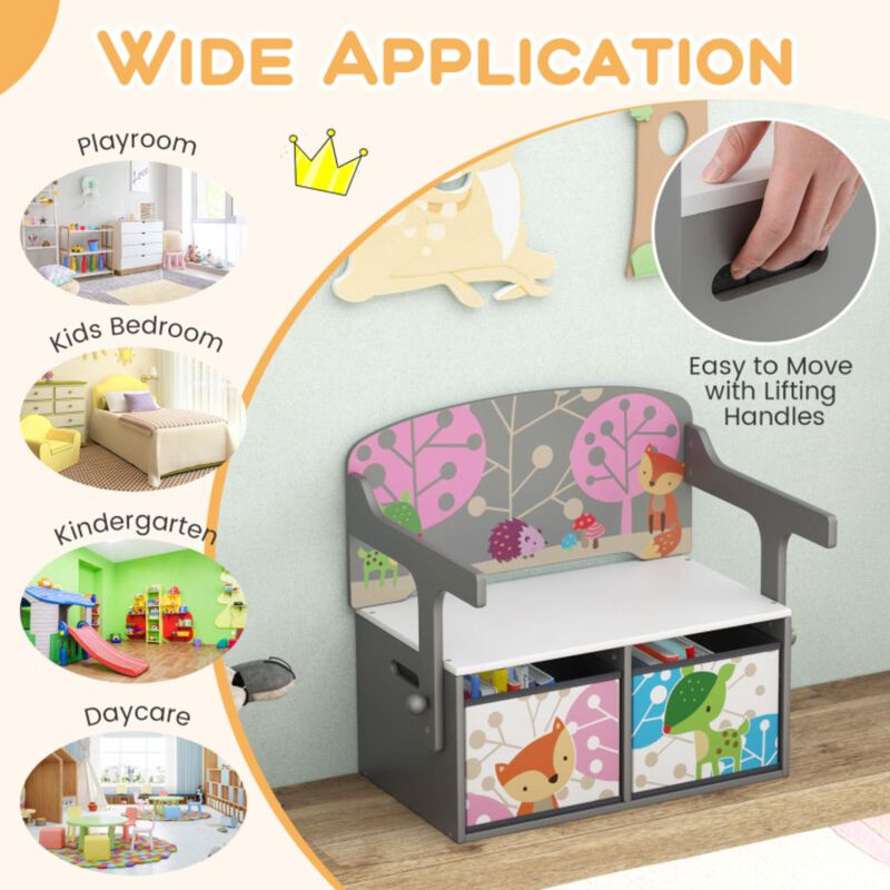 Hivvago 3 in 1 Kids Convertible Activity Bench with 2 Removable Fabric Bins