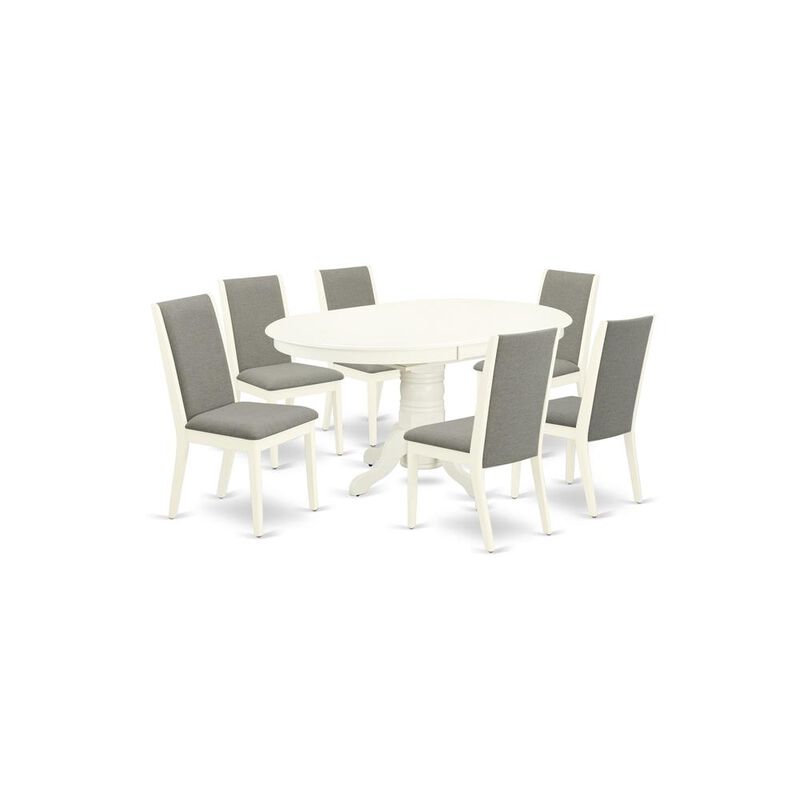 East West Furniture Dining Room Set Linen White, AVLA7-LWH-06