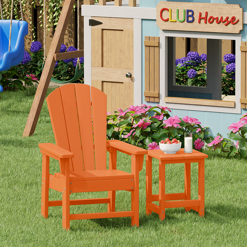 WestinTrends 2-Piece Kids Outdoor HDPE Adirondack Chair With Square Side Table Set