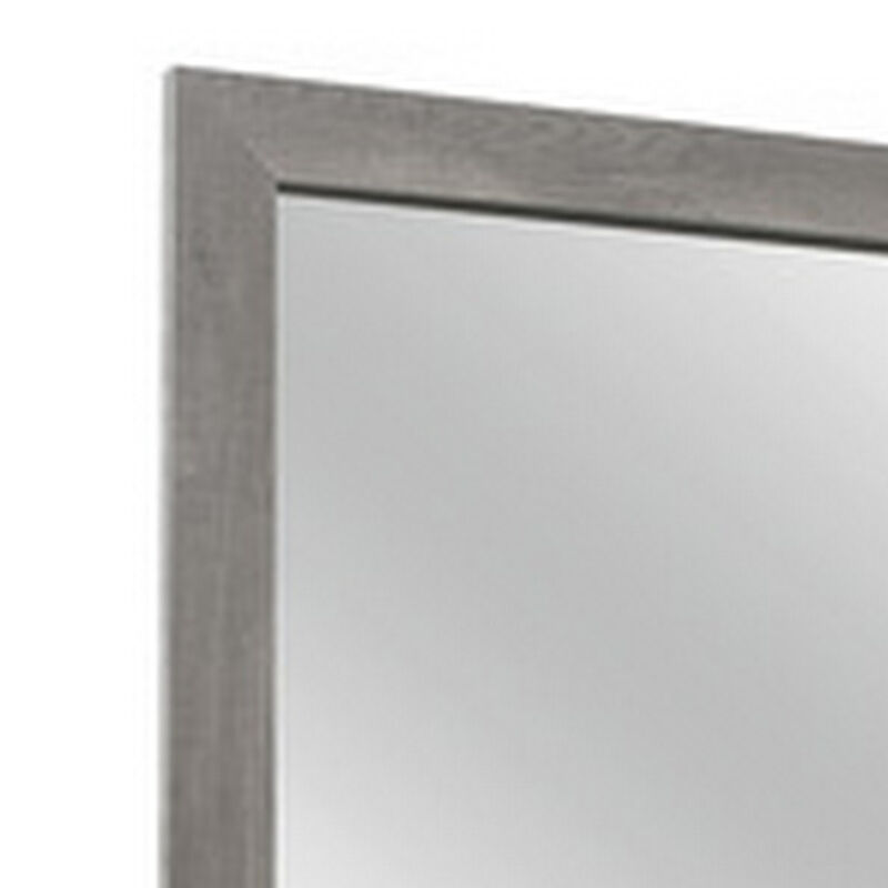 Adia 40 Inch Modern Accent Mirror, Sleek Textured Frame, Rustic Gray Veneer-Benzara