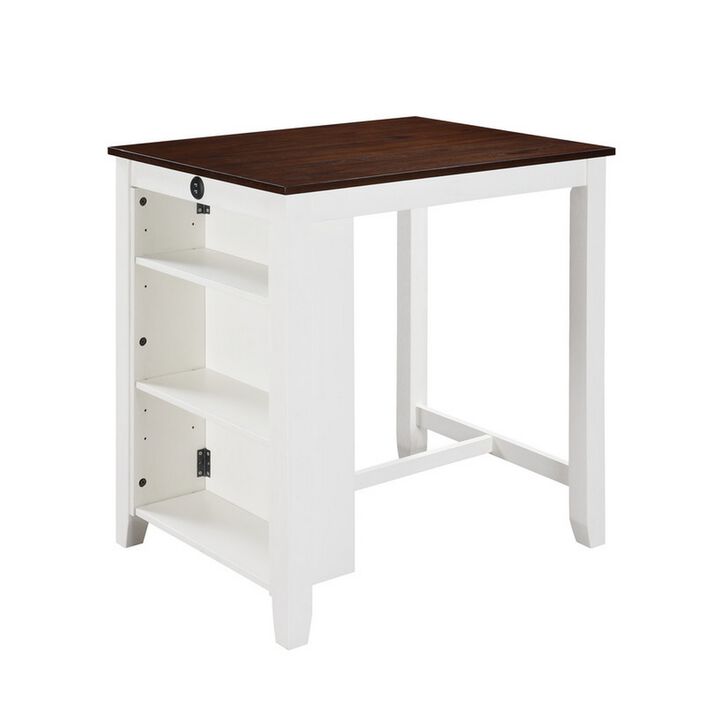 Ham 36 Inch Counter Height Small Dining Table with Shelves, USB Port, White - Benzara