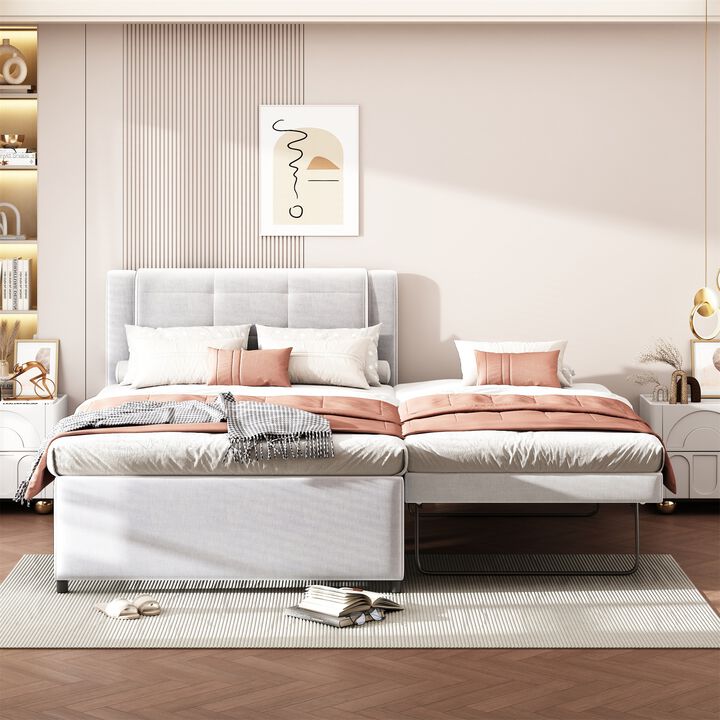 Merax Upholstery Platform Bed with Trundle