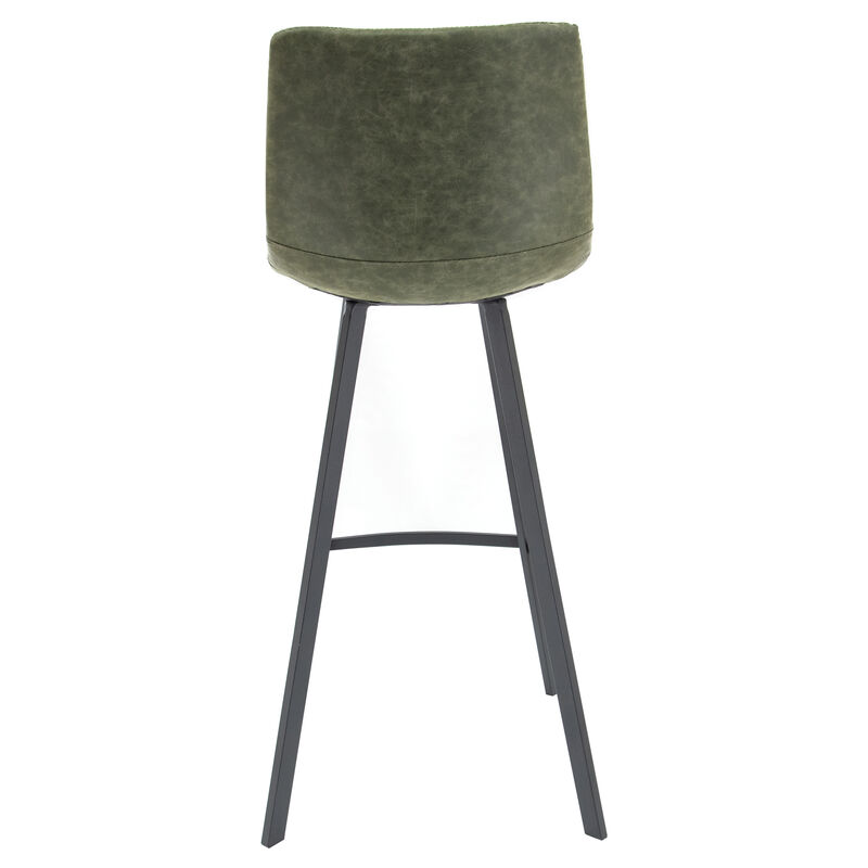 LeisureMod Elland Modern Upholstered Leather Bar Stool With Iron Legs & Footrest Set of 2