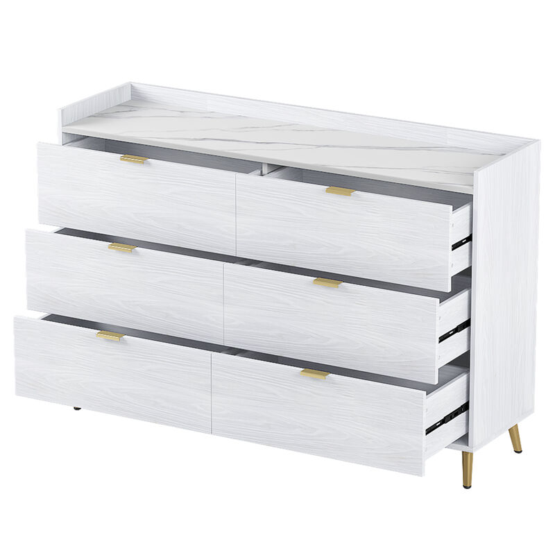 6-drawer marble top dresser, modern white cabinet