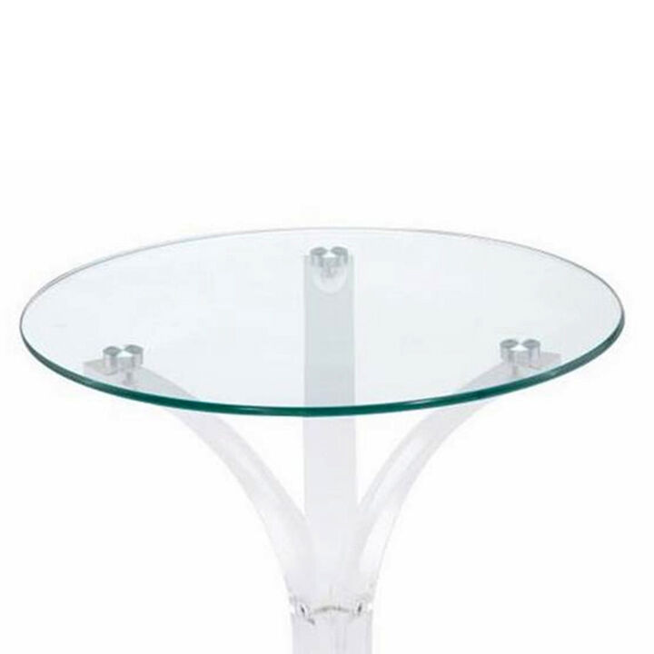 Contemporary Acrylic Accent Table With Glass Top, Clear-Benzara