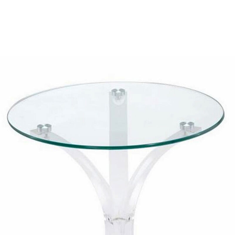 Contemporary Acrylic Accent Table With Glass Top, Clear-Benzara