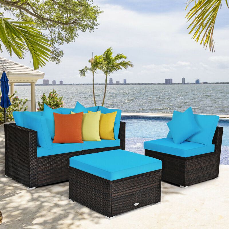 4 Pcs Ottoman Garden Deck Patio Rattan Wicker Furniture Set Cushioned Sofa