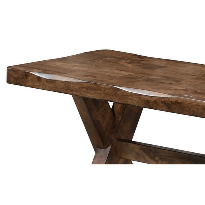 Wooden Trestle Style Base Bench, Brown-Benzara