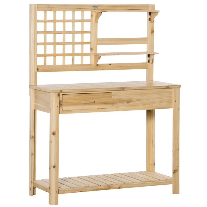 Natural Garden Helper: Wooden Potting Bench with Shelves and Drawer