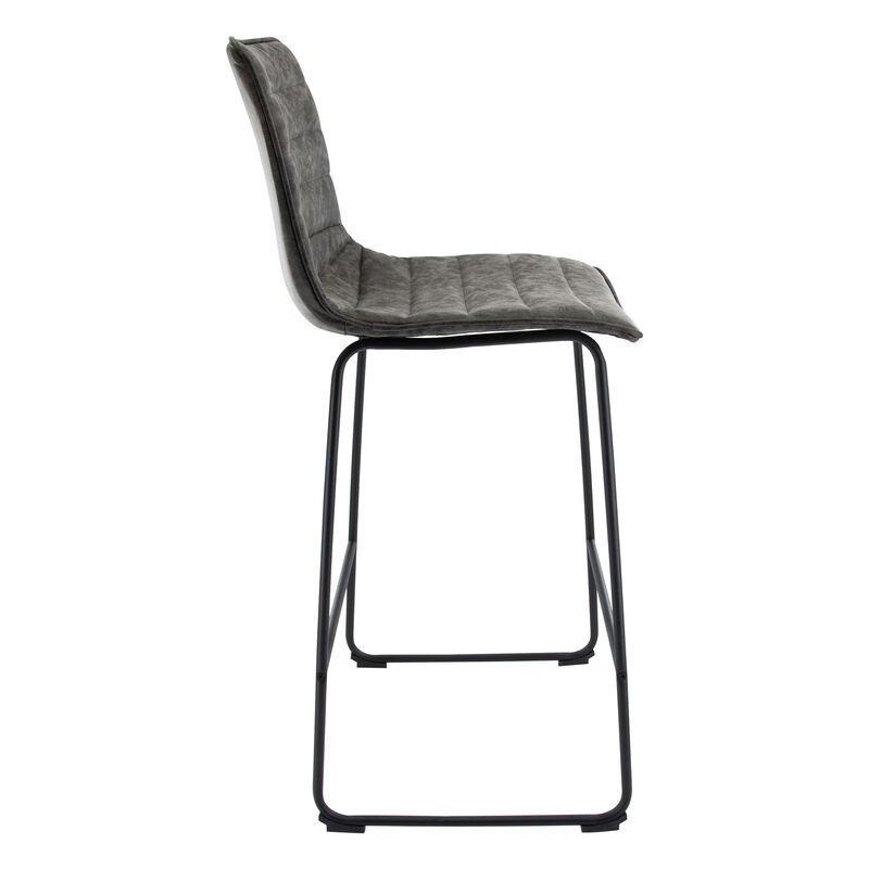 LeisureMod Brooklyn 29.9" Modern Leather Bar Stool with Black Iron Base & Footrest – Stylish and Durable Seating for Kitchen or Bar