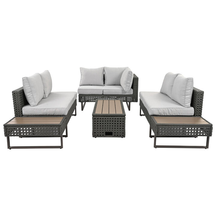 Merax Outdoor Sofa Extendable Coffee Table with Ice Bucket Set