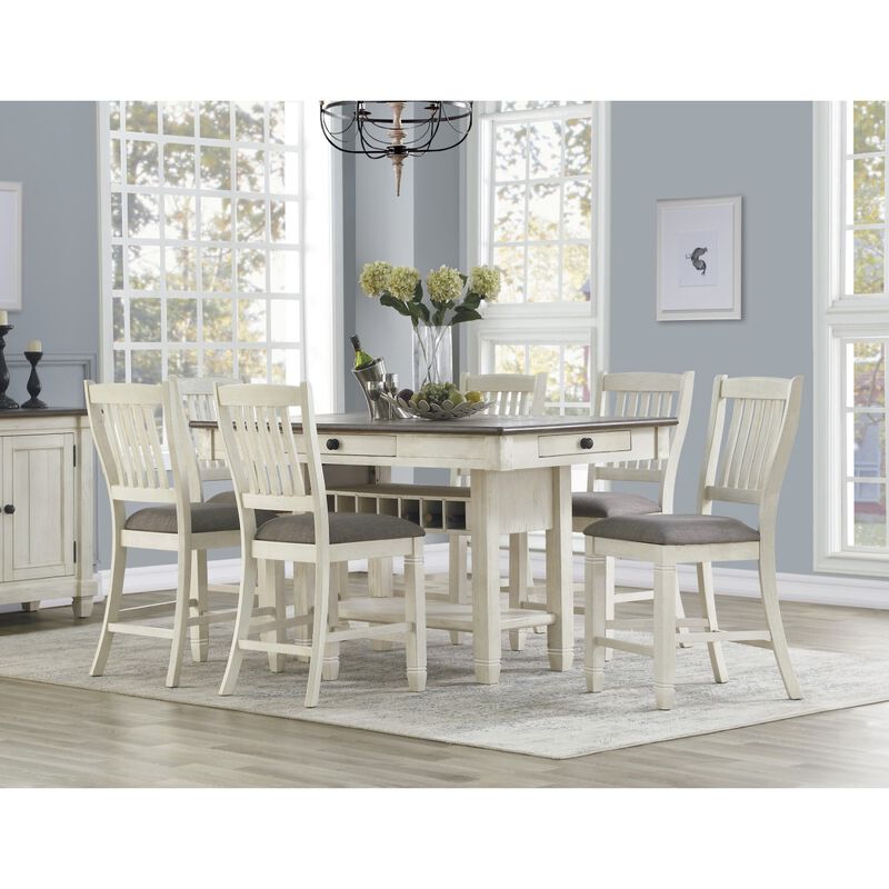 2 Antique White Finish Wood Counter Height Chairs