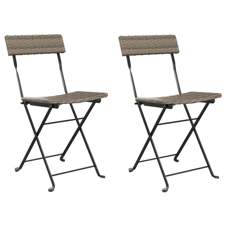 vidaXL Folding Bistro Chairs 2 pcs Gray Poly Rattan and Steel