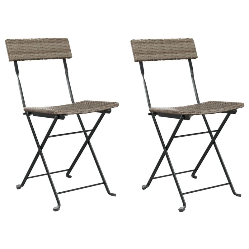 vidaXL Folding Bistro Chairs 2 pcs Gray Poly Rattan and Steel