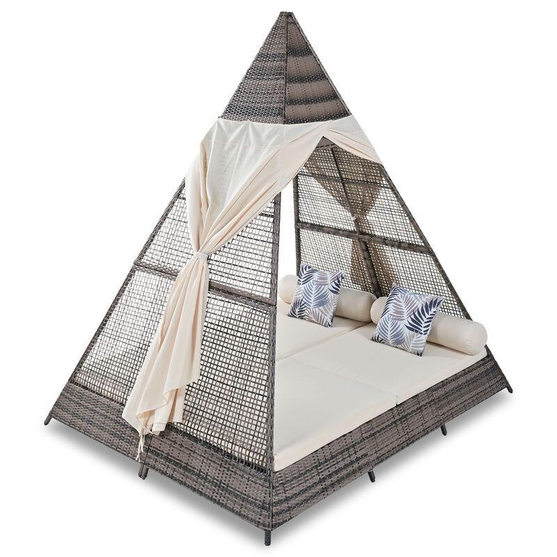 Merax Outdoor Sunbed Wicker Patio Daybed With Cushions