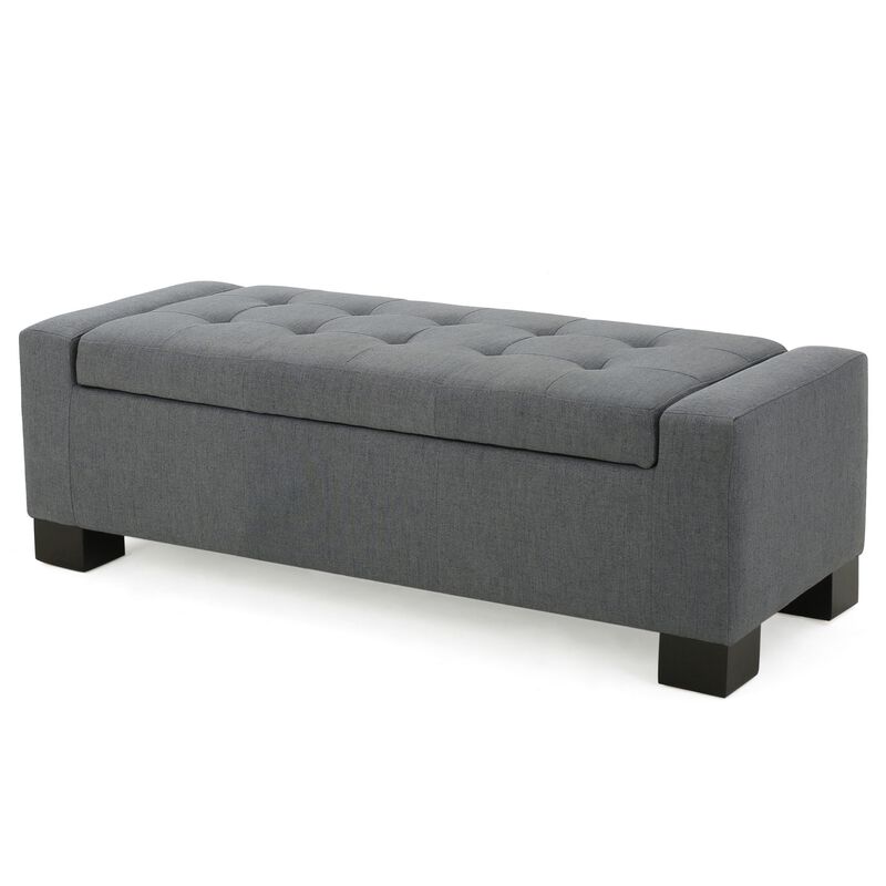 Liani Ottoman Bench, Button Tufted Gray, 50 Inch, Lift Top Storage - Benzara