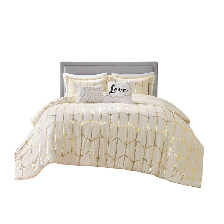 Gracie Mills Isabelle Metallic Geometric Duvet Cover Set