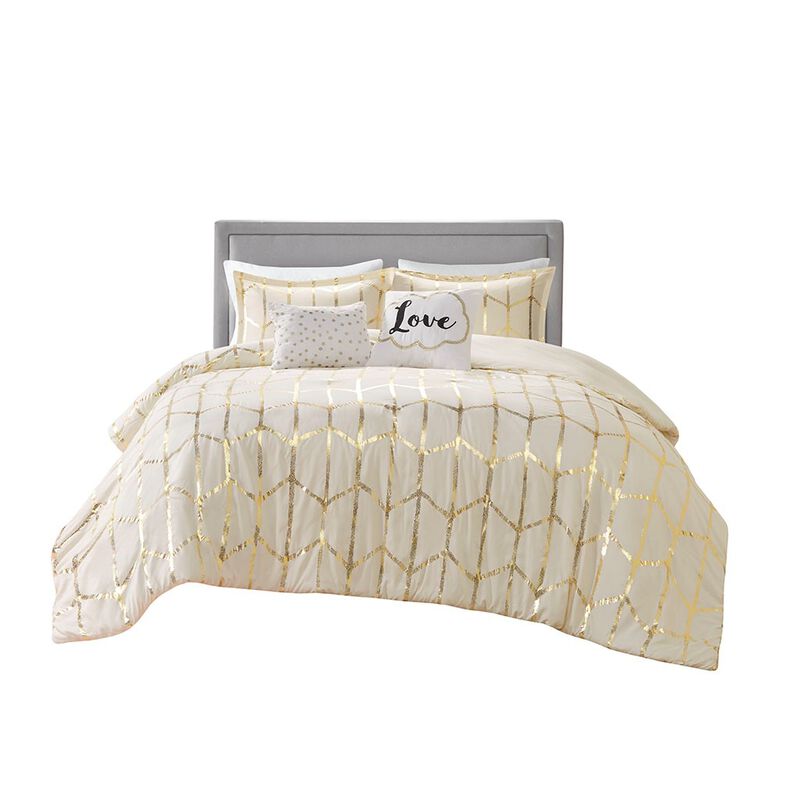 Gracie Mills Isabelle Metallic Geometric Duvet Cover Set