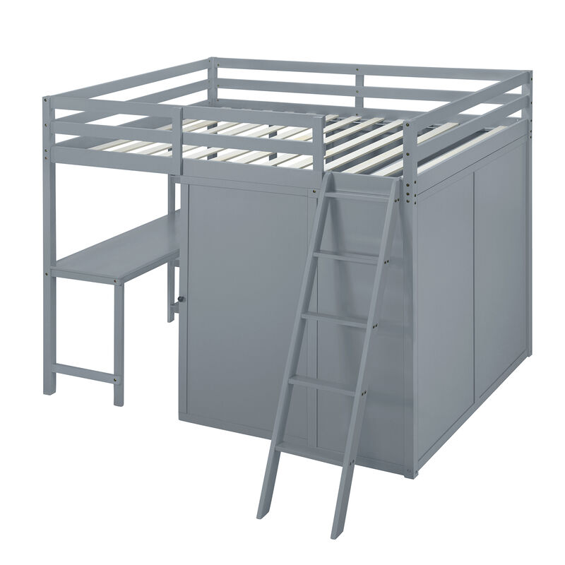 Merax Loft Bed with Wardrobe and Desk and Shelves
