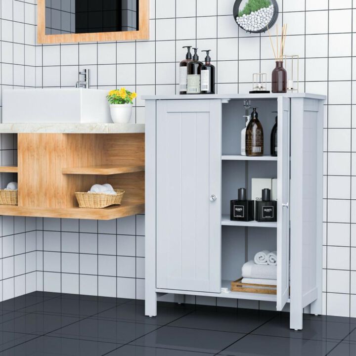 Hivvago 2-Door Bathroom Floor Storage Cabinet with Adjustable Shelf
