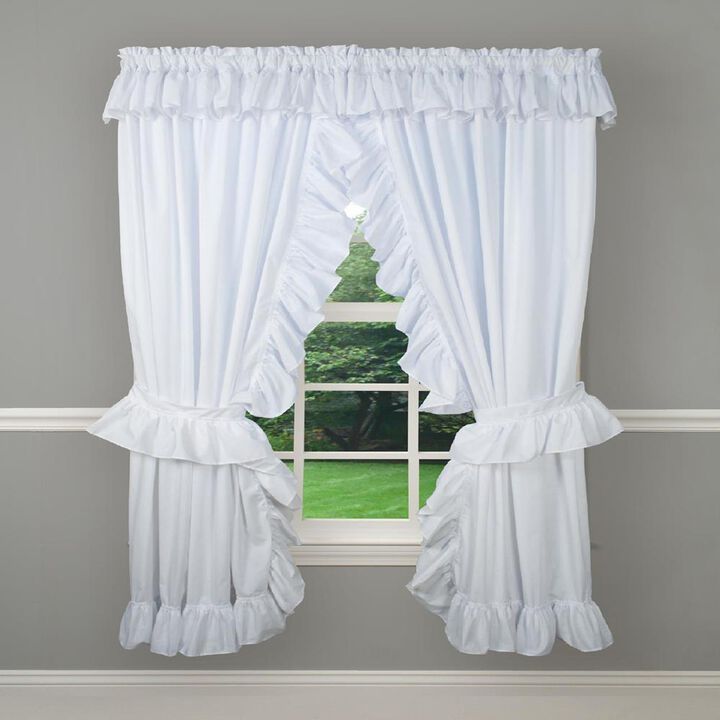 Ellis Curtain 2-Piece Ruffled Priscilla Window Curtain Panel Pair with ties - 80x84" White