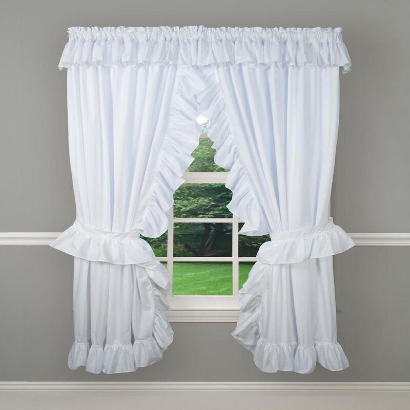 Ellis Curtain 2-Piece Ruffled Priscilla Window Curtain Panel Pair with ties - 80x84" White